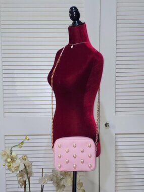 NWOT Ted Baker Women's Pink Leather Faux-Pearl Alessia Crossbody Bag Sz S 3037